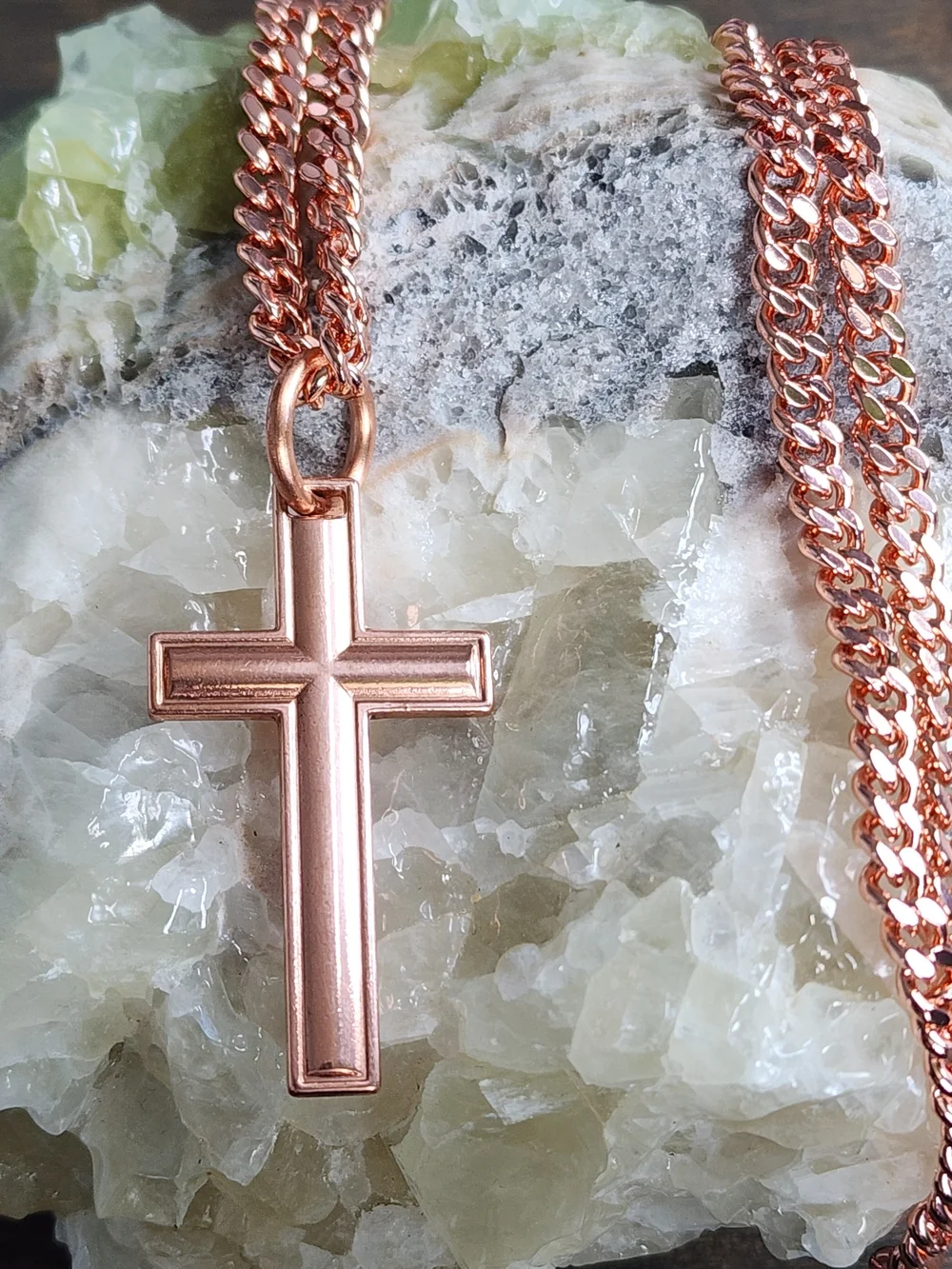 Pure Copper Cross Necklace 5mm Cuban Link Chain – 20